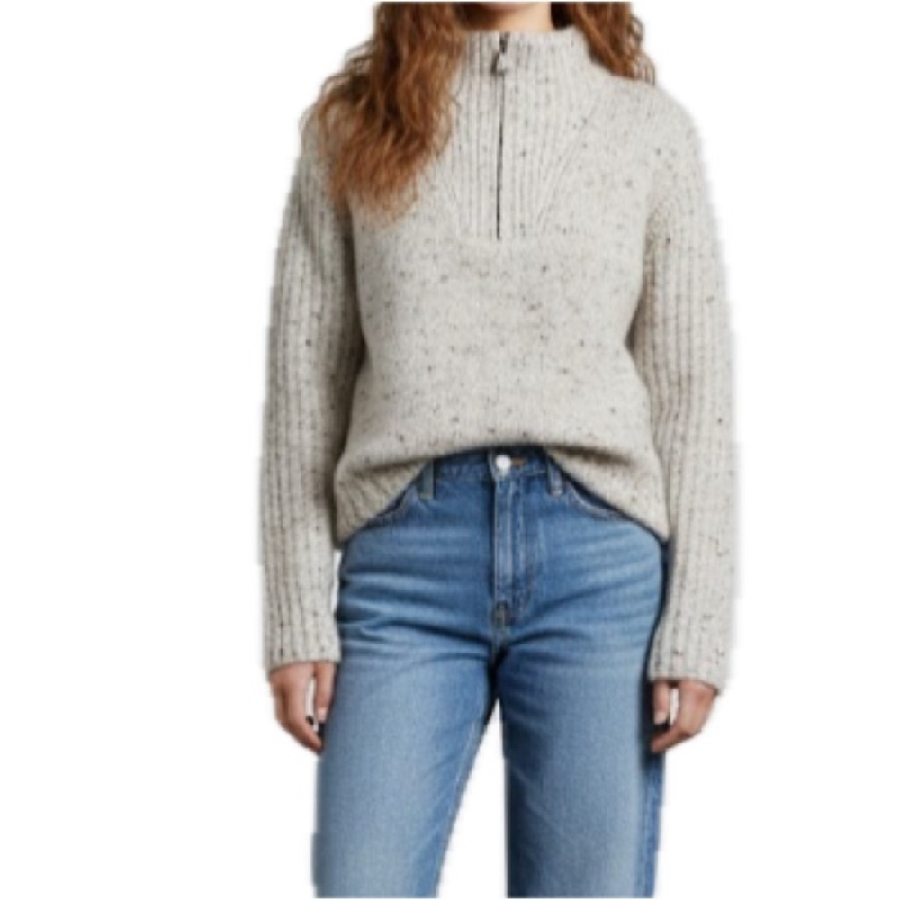 LINE THE LABEL Georgia Half Zip Sweater Large Heather Beige Relaxed EUC